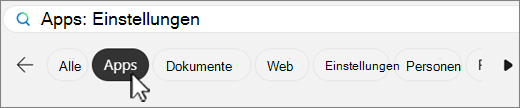 Screenshot der Registerkarten mit Windows-Suchfilter.