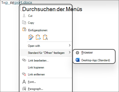 Abbildung der Optionen zum Festlegen des Standardeinstellungsmodus als Browser oder Desktop-App (Standard).