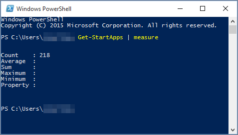 Windows PowerShell-Skript mit Anzahl der Apps