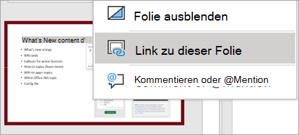 Zeigt das Kontextmenü „Link zu dieser Folie“