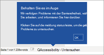 Die Statusleiste zeigt, dass die Barrierefreiheitsprüfung ausgeführt wird