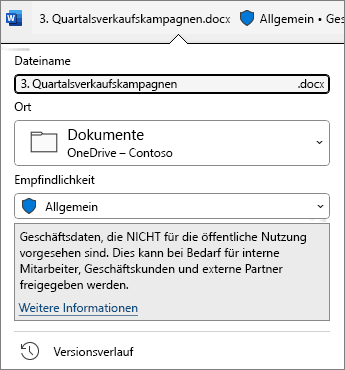 Vertraulichkeitsleiste über dem Dokument