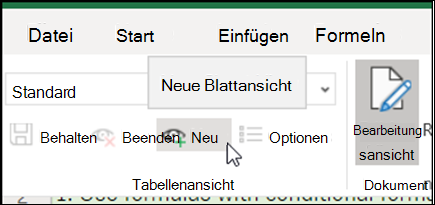 Die Schaltfläche „Neu“ in der Gruppe „Blattansichten“