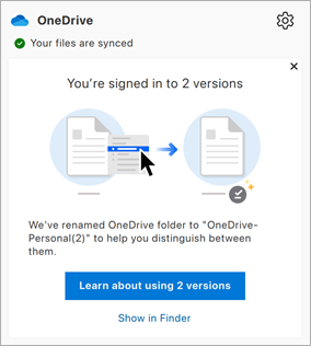 Eine Meldung, die im OneDrive-Aktivitätscenter angezeigt wird