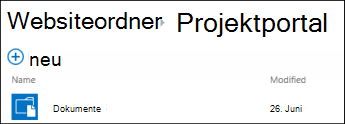 Wählen Sie eine Website in der Liste der Websiteordner in Office 365 aus, um die Dokumentbibliotheken auf dieser Website anzuzeigen.