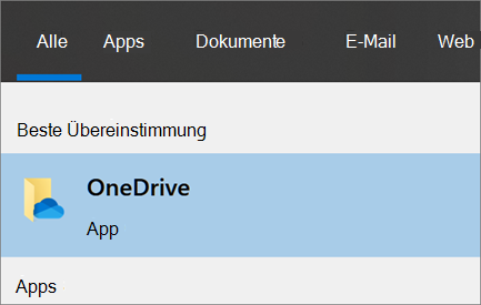 Screenshot der Suche nach der OneDrive-Desktop-App in Windows 10