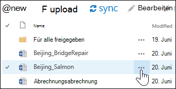 Wählen Sie das Symbol für weitere Auslassungspunkte neben dem Dokumentnamen in OneDrive for Business aus, um die Karte für Dokumente zu öffnen