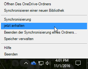 Screenshot des vorherigen OneDrive for Business-Menüs mit ausgewähltem 