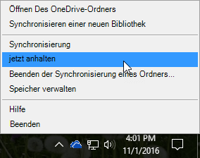 Screenshot des vorherigen OneDrive for Business-Menüs mit ausgewähltem 