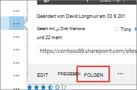 Wählen Sie im Popupkartenmenü in OneDrive for Business den Befehl „Folgen“ aus.
