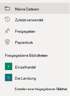 Zeigt den Link Freigegebene Bibliothek erstellen im Abschnitt Freigegebene Bibliotheken an.