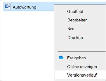 Explorer Menü einschließlich der Option Versionsverlauf.