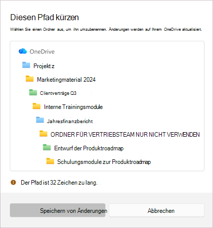Screenshot: Meldung zum Kürzen des ausgewählten Dateinamens