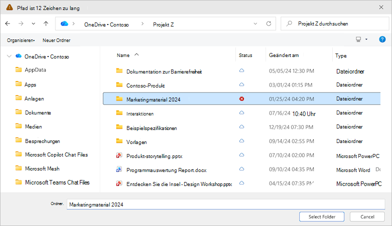 Screenshot: OneDrive-Dialogfeld 