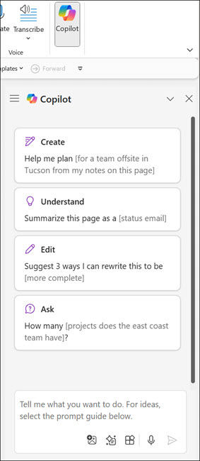 Screenshot des Copilot-Bereichs in OneNote