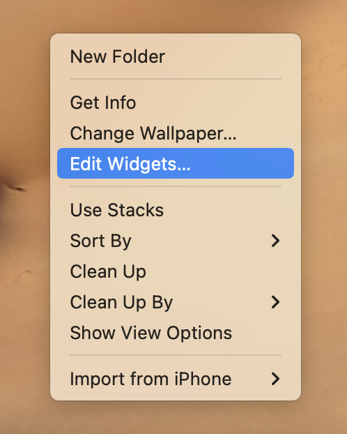 Einstiegspunkt zum Hinzufügen von Widgets zu Mac