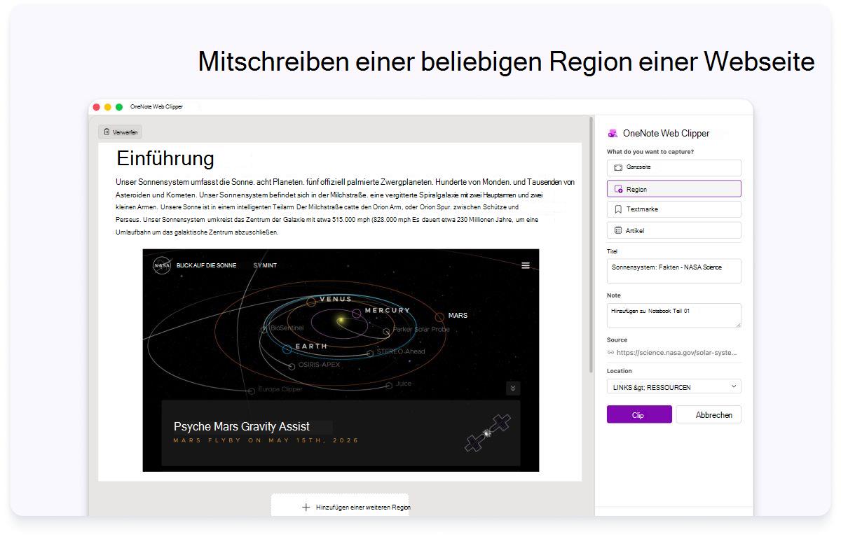 Screenshot: Einführung in eine Webseite mit einem seitenseitigen Bereich für Einstellungen Text oben besagt, dass jeder Bereich einer Webseite erfasst werden soll.