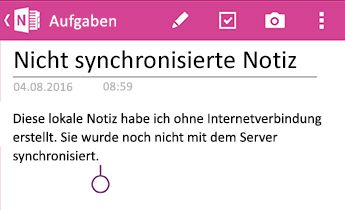 Nicht synchronisierte Notizseite im Abschnitt 