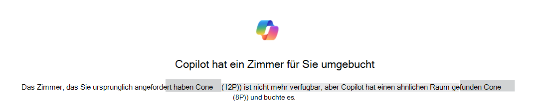 Beispiel für eine Bestätigung durch einen Copiloten, der ein Zimmer für Sie umgebucht hat und die die ursprünglichen und Ersatzzimmer identifiziert.