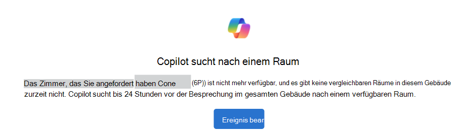 Ein Beispiel für Copilot sucht nach einer Raumbenachrichtigung mit einer Schaltfläche 