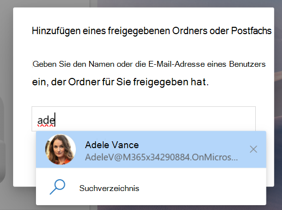 Screenshot: Für mich freigegeben zum Hinzufügen eines freigegebenen Ordners oder Postfachs