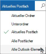 Verwenden Sie das Dropdownmenü, um ein anderes Postfach oder Unterordner auszuwählen.