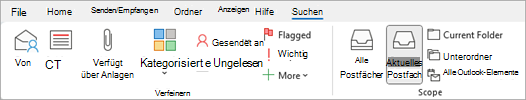Wählen Sie im Menüband hat Anlagen aus, um nach Elementen zu suchen, die Dateien enthalten.