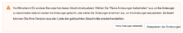 Screenshot, der die Warnung 