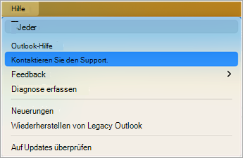 Kontaktieren des Supports in Outlook Screenshot 1