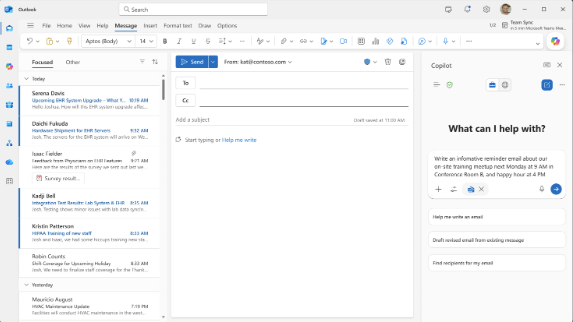 Copilot-Entwurf mit in Chat geschriebener Eingabeaufforderung