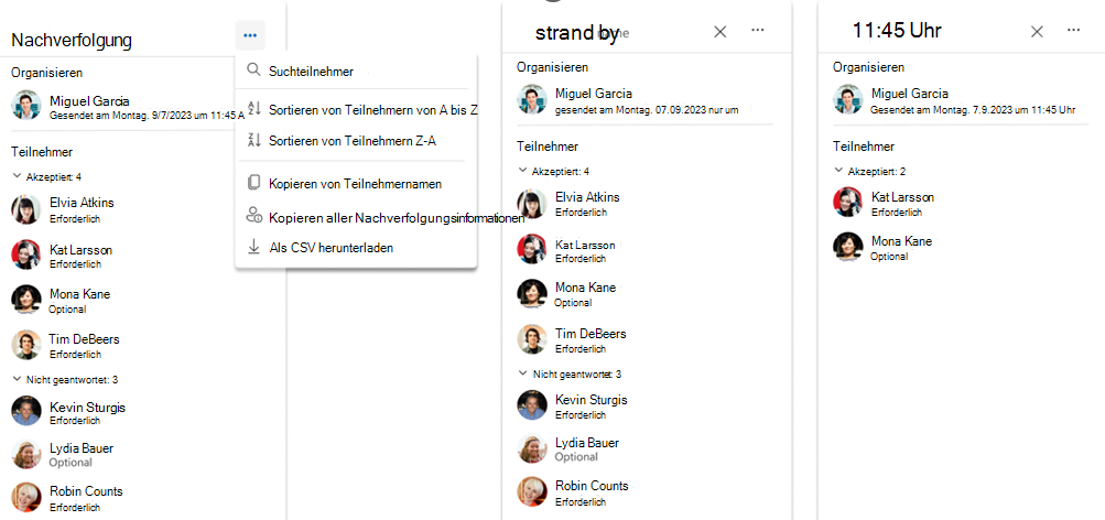 Screenshot: Kopieren und Exportieren von Besprechungsteilnehmern