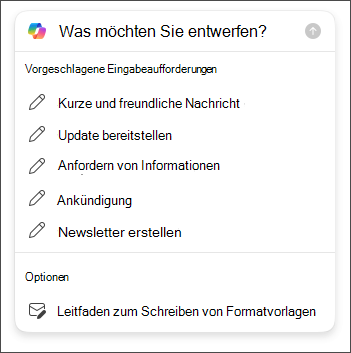 Optionen für Länge und Ton beim Verfassen von E-Mails in Outlook mit Copilot
