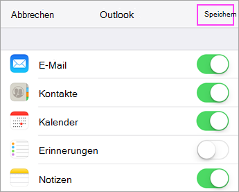 Synchronisierungseinstellungen für das Konto