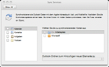 Dialogfeld 'Synchronisierungsdienste'