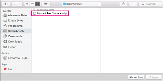 Aussuchen der gewünschten E-Mail-Vorlage