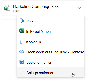 Wählen Sie den Pfeil nach unten neben der Anlage und dann Anlage entfernen aus.