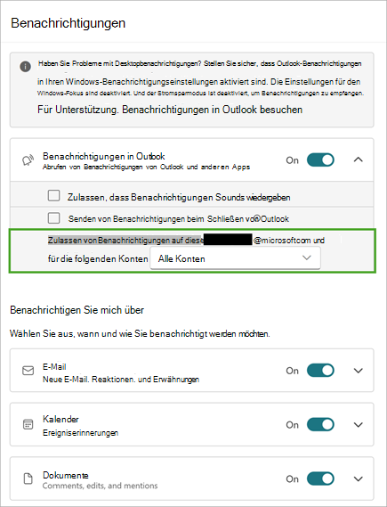 Wählen Sie Erweitern aus, um weitere Benachrichtigungsoptionen anzuzeigen.