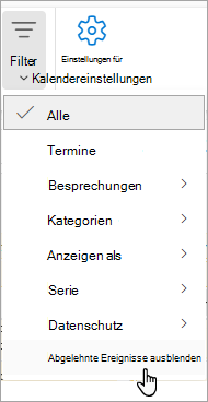 Screenshot: Filter in Calendar mit 