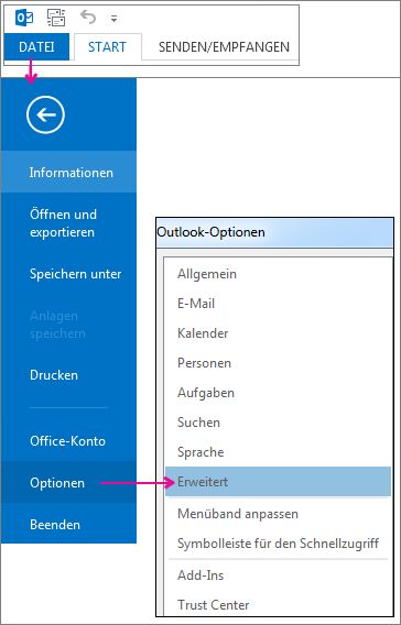 Dateioptionen >> Erweitert