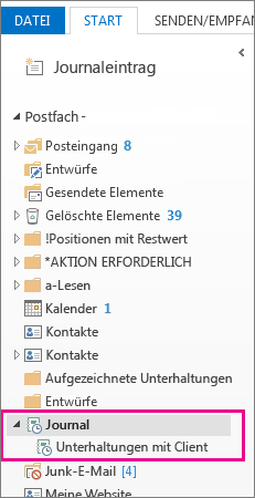 Ordnerbereichsansicht des Journals