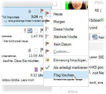 Befehl 'Kennzeichnung löschen' im Kontextmenü der Nachrichtenliste