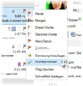 Befehl 'Als erledigt markieren' im Kontextmenü der Nachrichtenliste