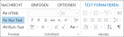 Optionen für das Nachrichtenformat auf der Registerkarte 'Text formatieren'