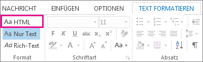 HTML-Formatoption auf der Registerkarte 'Text formatieren' in einer Nachricht