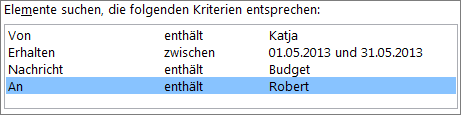 Felder, Bedingungen und Werte