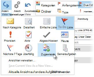 Ansicht mit zugewiesenen Aufgaben im Menüband