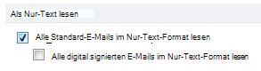 Kontrollkästchen 'Standardnachrichten im Nur-Text-Format lesen'