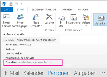 Die geteilte Kontaktliste wird im Bereich 