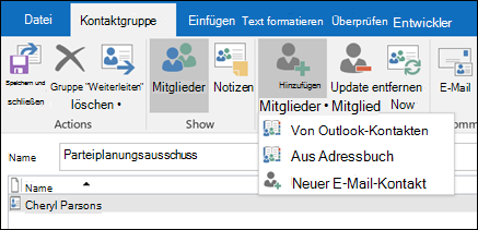 Wählen Sie Mitglieder hinzufügen aus, um Sie Ihrer Kontaktgruppe hinzuzufügen.