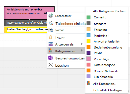Sie können mit der rechten Maustaste auf einen Termin klicken und eine Kategorie zuweisen.